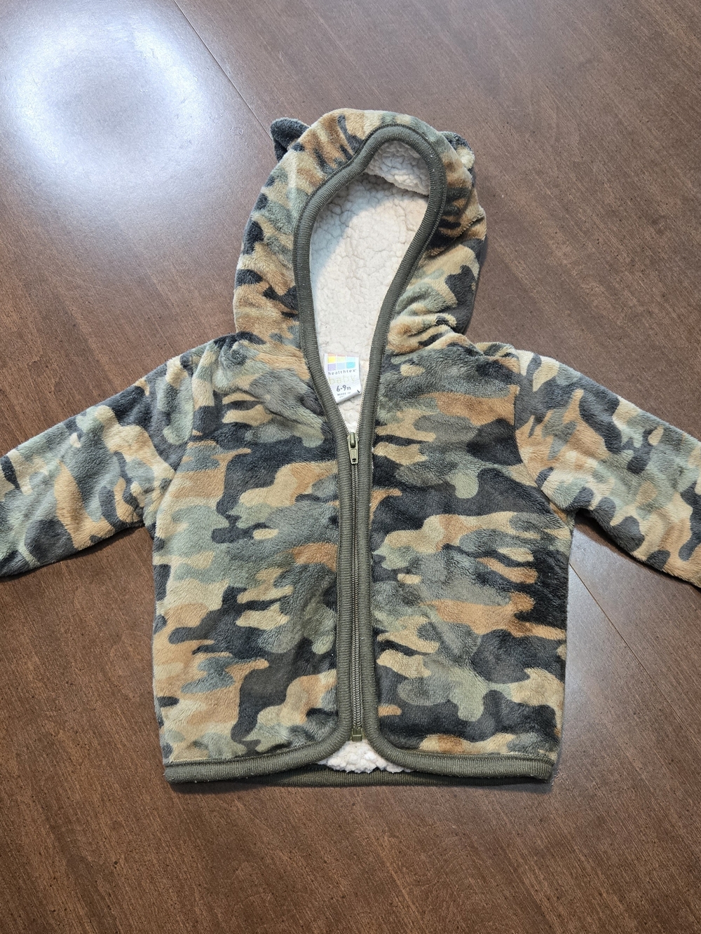 *SALE* Baby 6-9M Healthtex Camo Fleece Hooded With Ears Jacket Green & Brown